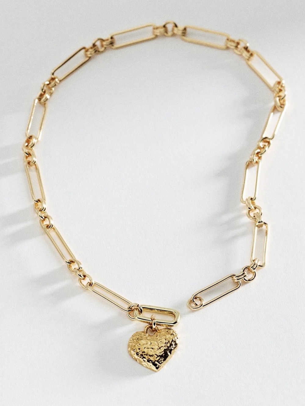 Anthropologie Alona Kiera Gold Chain Link Carabiner Heart Charm Necklace New
